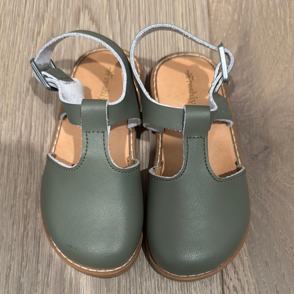 Kids Green Leather Sandals